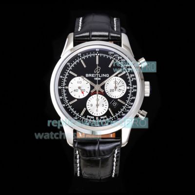 Swiss Replica Breitling Transocean Chronograph Watch Black Dial Black Leather Strap 43MM